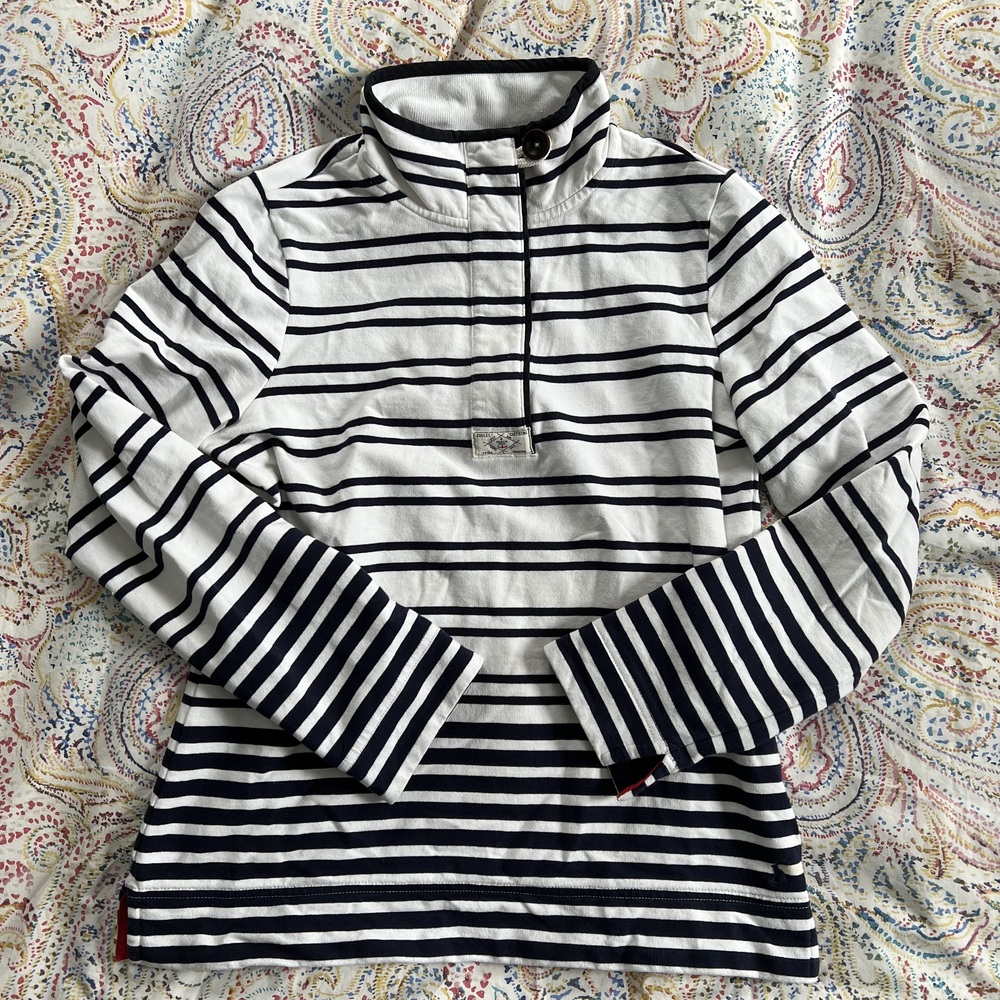 Joules Saunton funnel neck quarter zip striped pullover